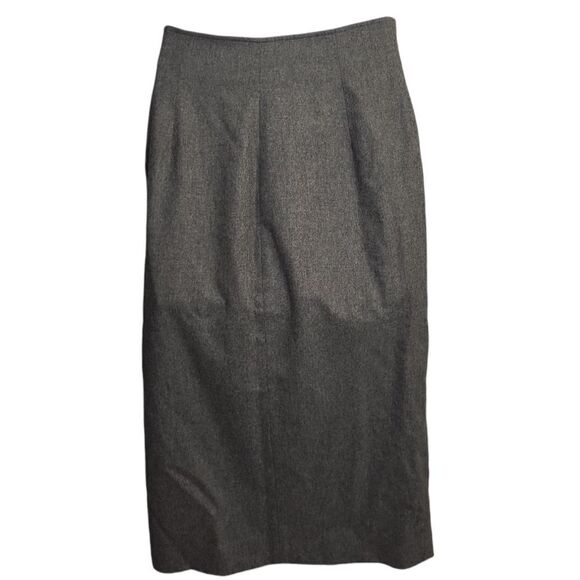 VINTAGE 90s Calvin Klein Collection gray front slit cashmere blend midi skirt M - Picture 3 of 11